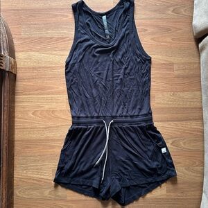 Vuori Torrey Romper in Black Ribbed